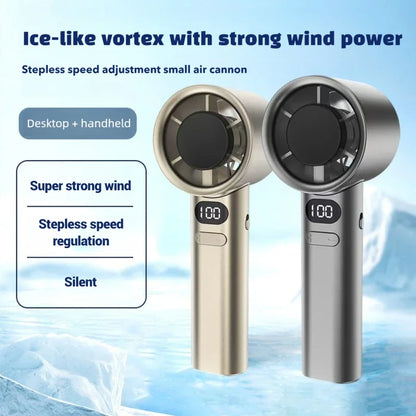 USB Rechargeable Turbo Handheld Fan - Adjustable 12-Speed Mini Fan with LED Display & Gentle Mode for Home/Office/Travel
