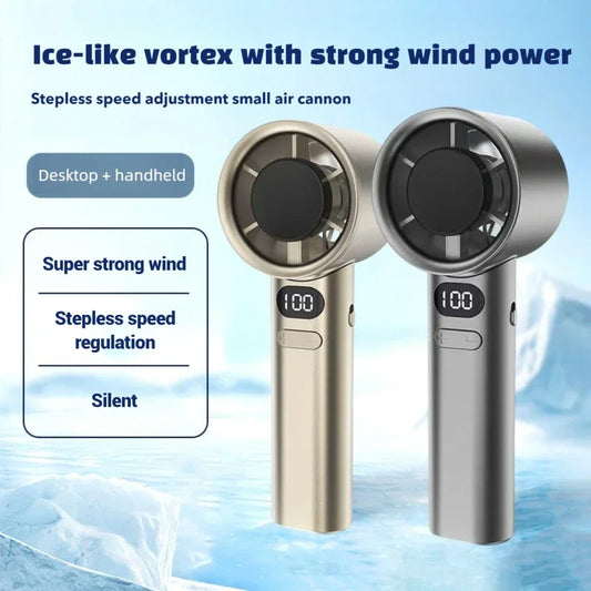 USB Rechargeable Turbo Handheld Fan - Adjustable 12-Speed Mini Fan with LED Display & Gentle Mode for Home/Office/Travel
