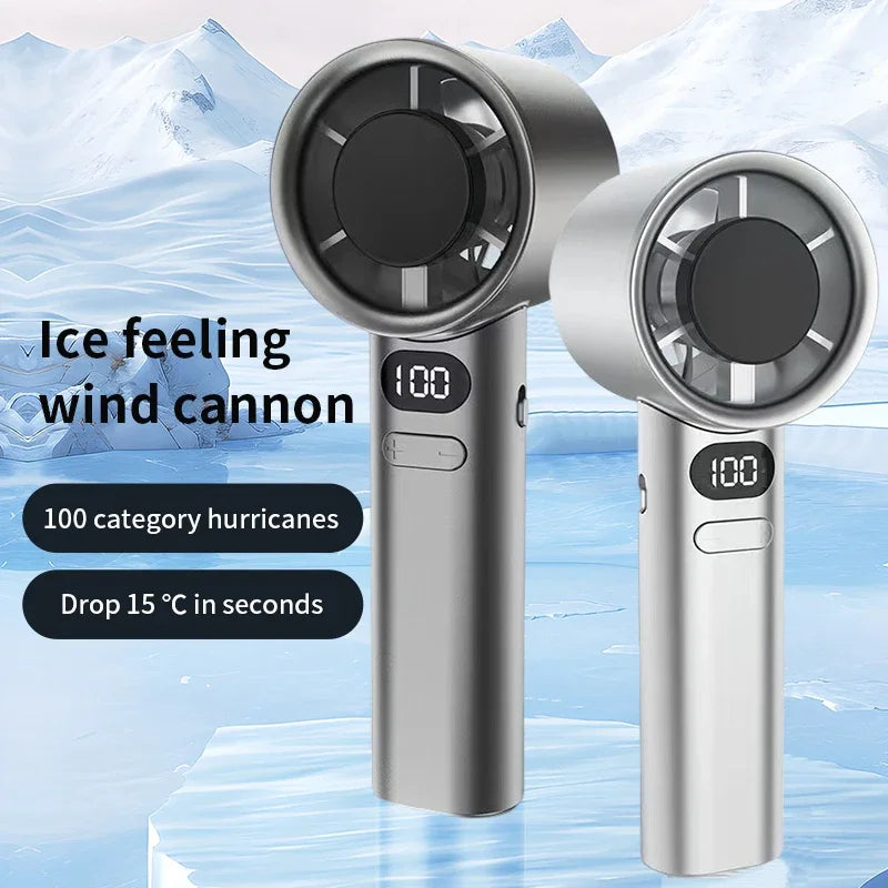 USB Rechargeable Turbo Handheld Fan - Adjustable 12-Speed Mini Fan with LED Display & Gentle Mode for Home/Office/Travel