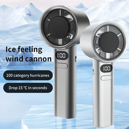 USB Rechargeable Turbo Handheld Fan - Adjustable 12-Speed Mini Fan with LED Display & Gentle Mode for Home/Office/Travel