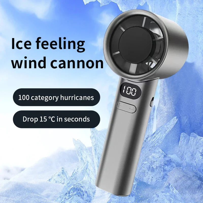 USB Rechargeable Turbo Handheld Fan - Adjustable 12-Speed Mini Fan with LED Display & Gentle Mode for Home/Office/Travel